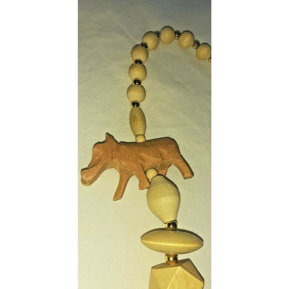 Vintage Carved Wood African Animal Beaded 14" Necklace - Picture 2 of 6